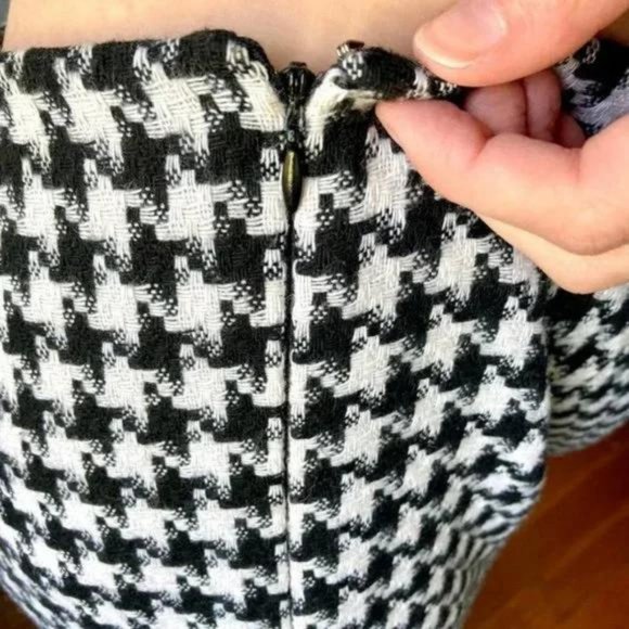 Vintage Houndstooth Checked Black White Punk Preppy Wool Pencil Skirt - Picture 3 of 6